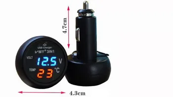 3 v 1 Digitalni Voltmeter Termometer 12V 24V Vžigalnik USB Avto Polnilec 5.0 Proti 2.1 (samo modro in rdečo barvo) 94480