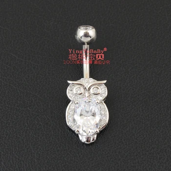 Trebuh gumb obroč pravi 925 sterling srebro popka obroč sova nighthawk ptica Minerva organ, nakit, brezplačna dostava, preboji nakit 94805