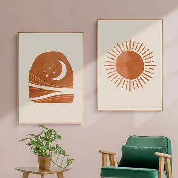Povzetek Minimalističen, Sonca in Lune Platno Wall art Poster Tiskanje Boho Dekor Slikarstvo Geometrijo Stenske Slike za Dnevna Soba Dekor