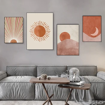 Povzetek Minimalističen, Sonca in Lune Platno Wall art Poster Tiskanje Boho Dekor Slikarstvo Geometrijo Stenske Slike za Dnevna Soba Dekor