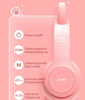 Mačje Uho Brezžične Slušalke LED Luči, Bluetooth, združljiva Zložljive Slušalke Nad Uho, Mikrofon Darila Za Dekleta, Otroci, Otroci