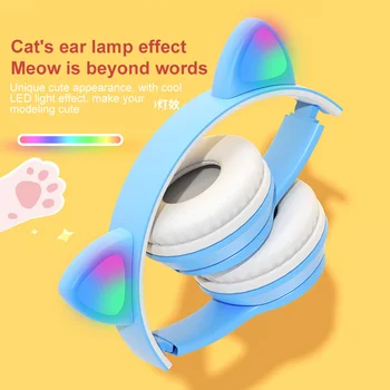 Mačje Uho Brezžične Slušalke LED Luči, Bluetooth, združljiva Zložljive Slušalke Nad Uho, Mikrofon Darila Za Dekleta, Otroci, Otroci