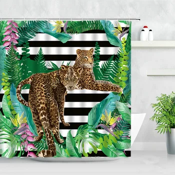 Tropska Rastlina, Tuš Zavese Ptica Opica Zebra Leopard Divje Živali, Drevesa 3D Tiskanja Nepremočljiva Kopel Zaslon Kopalnica Zavese Set