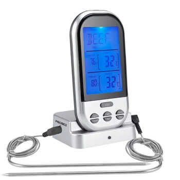Brezžični Digitalni Kuhanje Hrane Mesa Termometer s Pečico Sonda za Pečica Dvojno Sonde za Kuhinjo Kadilec Žar za peko na žaru Srebrna
