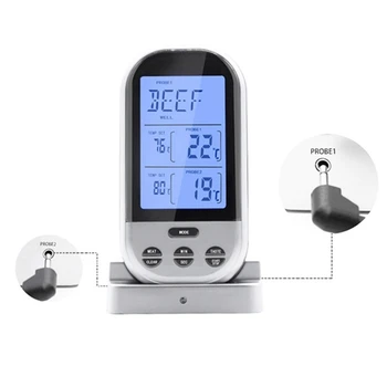 Brezžični Digitalni Kuhanje Hrane Mesa Termometer s Pečico Sonda za Pečica Dvojno Sonde za Kuhinjo Kadilec Žar za peko na žaru Srebrna