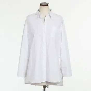 Športna Majica Za Ženske 2021 Pomlad Svoboden Dolg Rokav Gumb Gor Strani Špranjske Beli Vrhovi Z Žep Ženski Korejskem Slogu Belo Bluzo