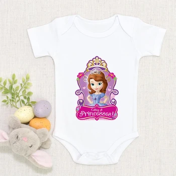Detelja Zajec Princesa Sofija Srčkan Print Baby Bodysuits Risanka Harajuku Malčka Jumpsuit Poletje Ulica Priložnostne Novorojenčka Oblačila 99453