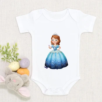 Detelja Zajec Princesa Sofija Srčkan Print Baby Bodysuits Risanka Harajuku Malčka Jumpsuit Poletje Ulica Priložnostne Novorojenčka Oblačila