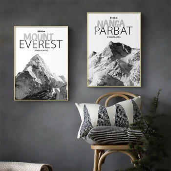 Črne in Bele Krajine Plakat Platno Slikarstvo Mont Blanc Nanga Parbat Mount Everest Tiskanja Wall Art Slike Sodobne Dom Dekor